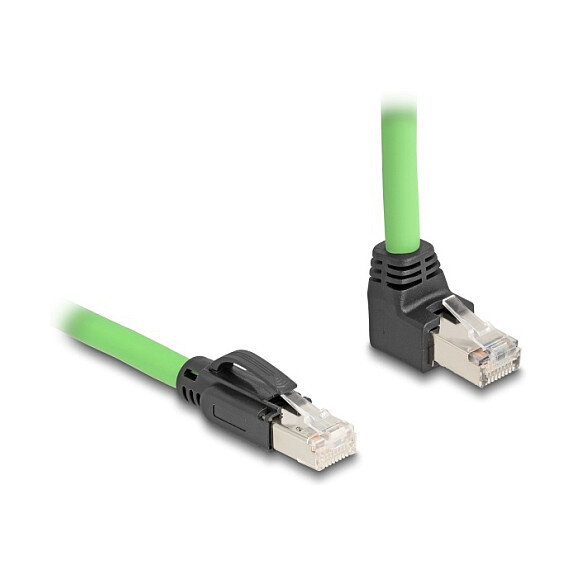 Delock RJ45 Netzwerkkabel Cat.6A Stecker zu Stecker oben gewinkelt SF/UTP schleppkettentauglich PUR (TPU) 1 m grün