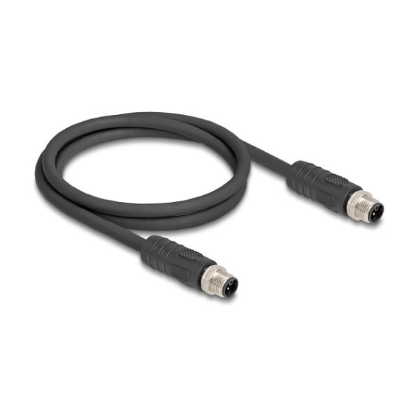 Delock M12 Kabel L-kodiert 4 Pin Stecker zu Stecker PUR schleppkettentauglich 1 m schwarz