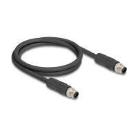 Delock M12 Kabel L-kodiert 4 Pin Stecker zu Stecker PUR schleppkettentauglich 1 m schwarz