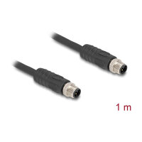 Delock M12 Kabel L-kodiert 4 Pin Stecker zu Stecker PUR schleppkettentauglich 1 m schwarz