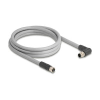 Delock M12 Kabel L-kodiert 5 Pin Stecker rechts gewinkelt zu Buchse gerade PUR schleppkettentauglich 1 m grau