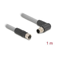 Delock M12 Kabel L-kodiert 5 Pin Stecker rechts gewinkelt zu Buchse gerade PUR schleppkettentauglich 1 m grau