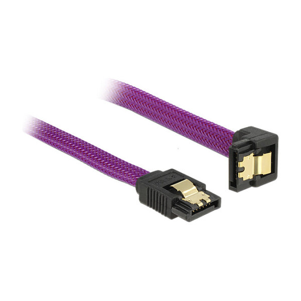 Delock SATA 6 Gb/s Kabel gerade auf unten gewinkelt 50 cm violett