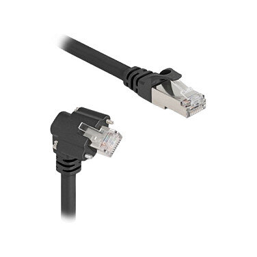Delock GigE Kamera Kabel RJ45 Stecker 45° gedreht und 90° gewinkelt mit Schrauben zu RJ45 Stecker Cat.6 S/FTP 3 m schwarz
