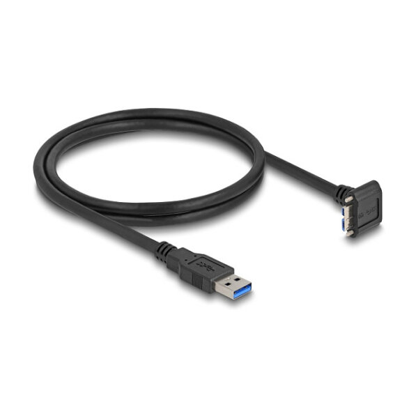 Delock USB 5 Gbps Kabel USB Typ-A Stecker gerade zu USB Micro-B Stecker 90° nach unten gewinkelt mit Schraubenabstand 18 mm 1 m schwarz