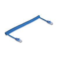 Delock RJ45 Spiralkabel Stecker zu Stecker Cat.6 UTP 0,6 m bis 1,2 m blau
