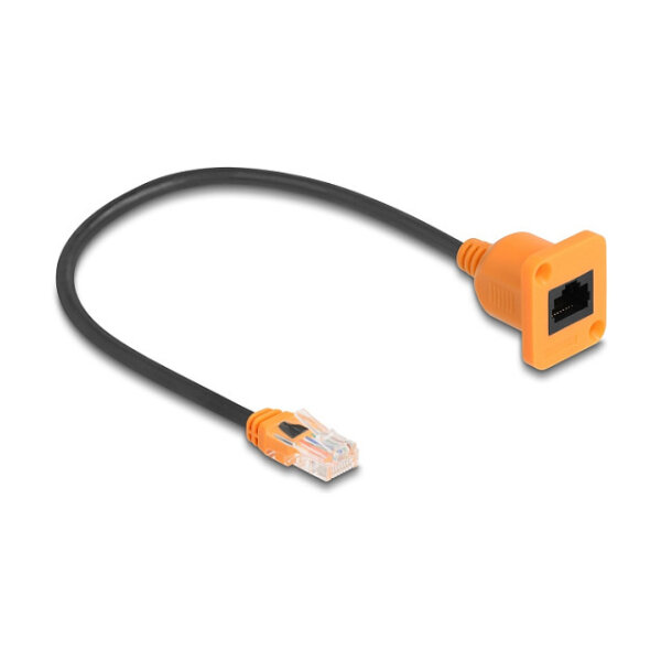 Delock D-Typ RJ45 Kabel Stecker zu Buchse Cat.5e UTP orange / schwarz 30 cm