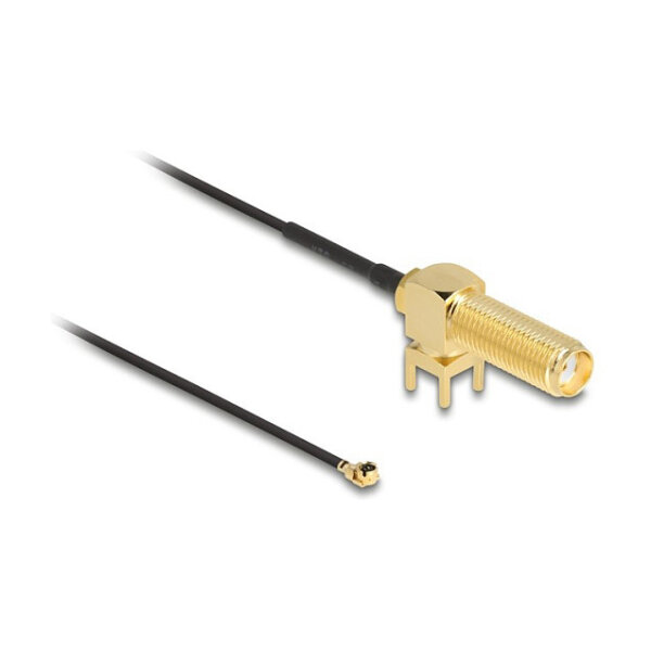 Delock Antennenkabel SMA 90° PCB Buchse zum Einbau zu I-PEX Inc., MHF® I Stecker 1.13 15 cm Gewindelänge 15 mm