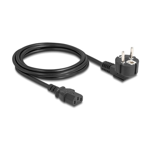 Delock Netzkabel PC Schutzkontaktstecker CEE 7/7 90° gewinkelt auf C13 Buchse, 2 m, 3 x 0,75 mm² schwarz