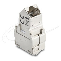 Delock Keystone Modul RJ45 Buchse zu LSA Cat.6A 45° gewinkelte Buchse geschirmt 180° Kabelführung werkzeugfrei Metall