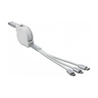 Delock USB Typ-A 3 in 1 Aufrollladekabel für Lightning™ / Micro USB / USB Type-C™ weiß