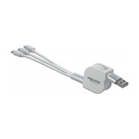 Delock USB Typ-A 3 in 1 Aufrollladekabel für Lightning™ / Micro USB / USB Type-C™ weiß
