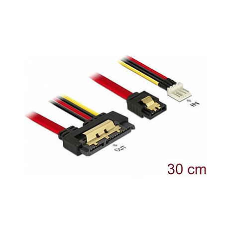 Delock Kabel SATA 6 Gb/s 7 Pin Buchse + Floppy 4 Pin Strom Stecker > SATA 22 Pin Buchse gerade Metall 30 cm