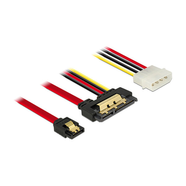 Delock Kabel SATA 6 Gb/s 7 Pin Buchse + Molex 4 Pin Strom Stecker > SATA 22 Pin Buchse gerade Metall 30 cm