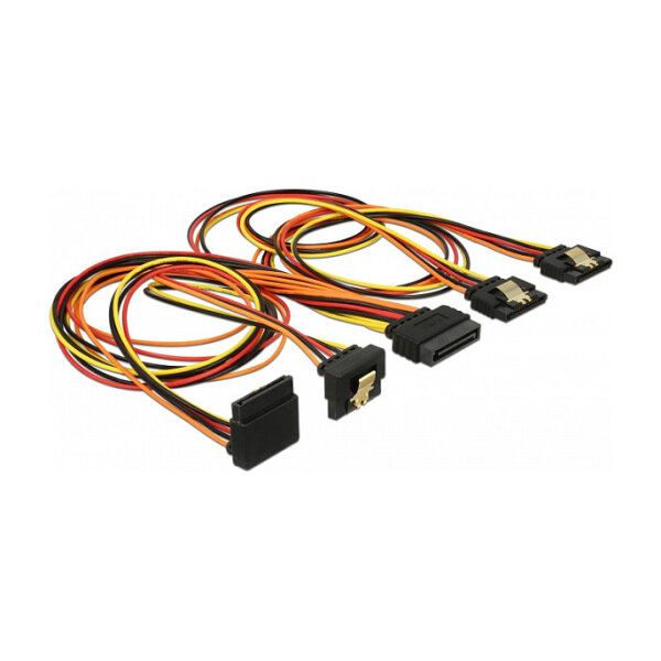 Delock Kabel SATA 15 Pin Strom Stecker mit Einrastfunktion > SATA 15 Pin Strom Buchse 2 x gerade / 1 x unten / 1 x oben 50 cm