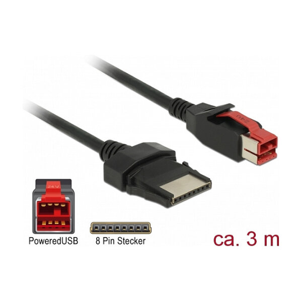 Delock PoweredUSB Kabel Stecker 24 V > 8 Pin Stecker 3 m für POS Drucker und Terminals