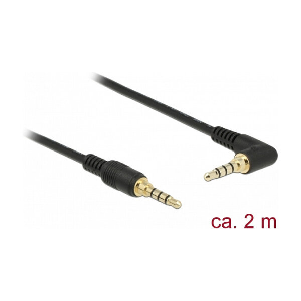 Delock Klinkenkabel 3,5 mm 4 Pin Stecker > Stecker gewinkelt 2 m schwarz