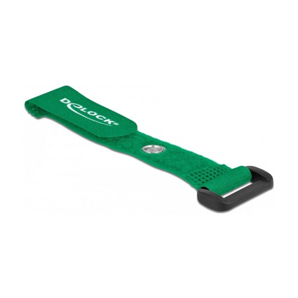 Delock Klett-Kabelbinder mit Schlaufe und Befestigungsöse L 150 x B 20 mm grün 5 Stück