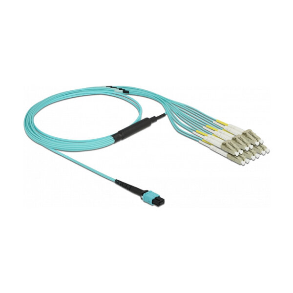 Delock LWL Kabel MPO Buchse zu 6 x LC Duplex Stecker, Multimode OM3, 50/125 µm, 2 m