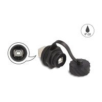Delock Kabelverbinder USB 2.0 Typ-B Buchse zu Buchse zum Einbau mit Bajonett-Verschlusskappe IP68 staub- und wasserdicht schwarz