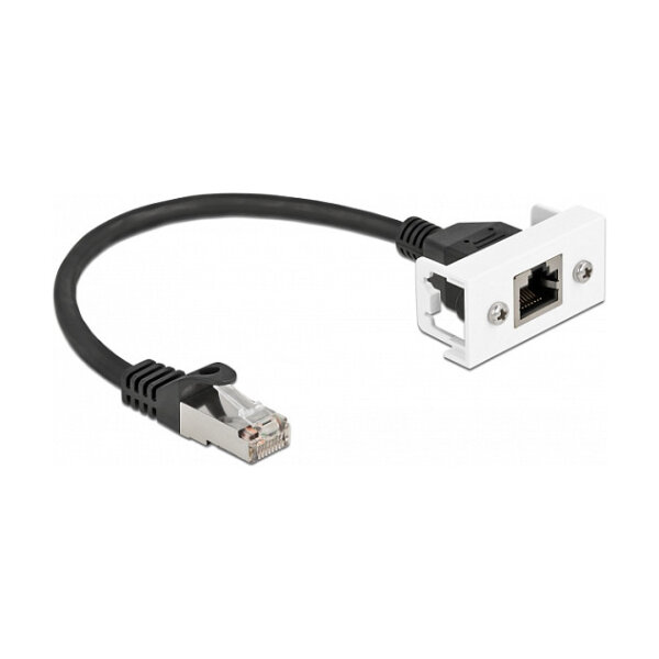 Delock Easy 45 Netzwerk Verlängerungskabel S/FTP RJ45 Stecker zu RJ45 Buchse Cat.6A 25 cm schwarz / weiß