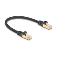 Delock RJ45 Netzwerkkabel mit Geflechtmantel Cat.6A S/FTP Stecker zu Stecker 0,25 m schwarz