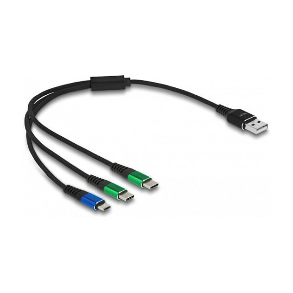 Delock USB Ladekabel 3 in 1 Typ-A zu Micro USB / 2 x USB Type-C™ 30 cm