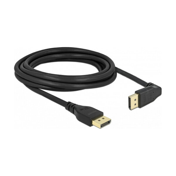 Delock DisplayPort Kabel Stecker gerade zu Stecker 90° oben gewinkelt 8K 60 Hz 3 m ohne Einrastfunktion