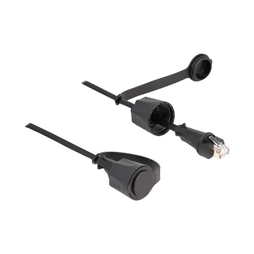 Delock Netzwerkkabel RJ45 Stecker zu RJ45 Stecker Cat.6 STP mit Verschlusskappe Outdoor IP68 staub- und wasserdicht schwarz 2 m