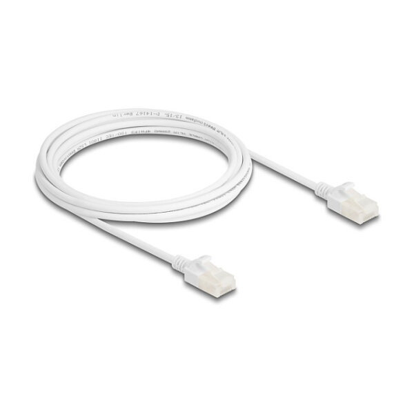 Delock RJ45 Netzwerkkabel Cat.6A Stecker zu Stecker mit robuster Rastnase Industrietauglich U/UTP Slim 3 m weiß