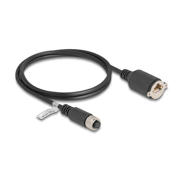 Delock M12 Kabel A-kodiert 8 Pin Buchse zu RJ45 Buchse zum Einbau Cat.5e FTP 1 m schwarz