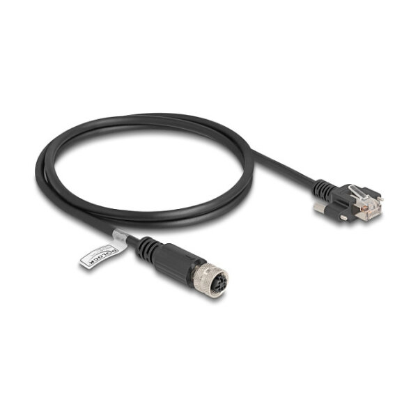 Delock M12 Kabel D-kodiert 4 Pin Buchse zu RJ45 Stecker mit Schrauben Cat.5e FTP 1 m schwarz