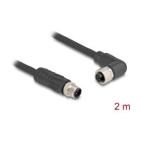 Delock M12 Kabel L-kodiert 4 Pin Stecker gerade zu Buchse rechts gewinkelt PUR schleppkettentauglich 2 m schwarz