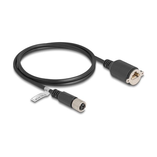 Delock M12 Kabel X-kodiert 8 Pin Buchse zu RJ45 Buchse zum Einbau Cat.6A S/FTP 1 m schwarz