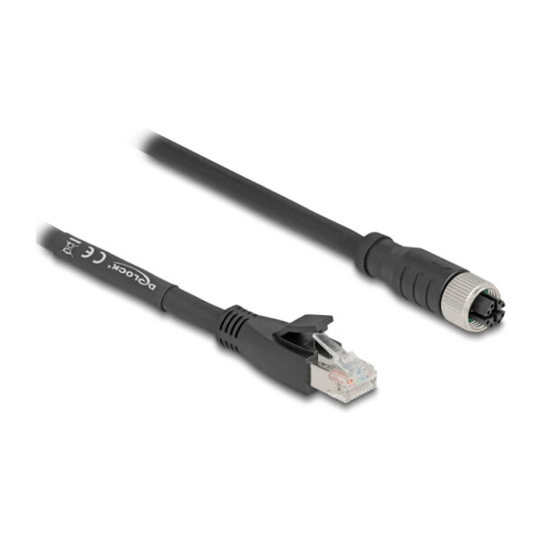 Delock M12 Kabel X-kodiert 8 Pin Buchse zu RJ45 Stecker Cat.5e S/FTP flexibel 5 m schwarz