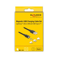 Delock Magnetisches Ladekabel Set für 8 Pin Lightning™ / Micro USB / USB Type-C™ schwarz 1 m