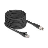 Delock M12 Kabel X-kodiert 8 Pin Stecker zu RJ45 Stecker Cat.5e S/FTP flexibel 10 m schwarz