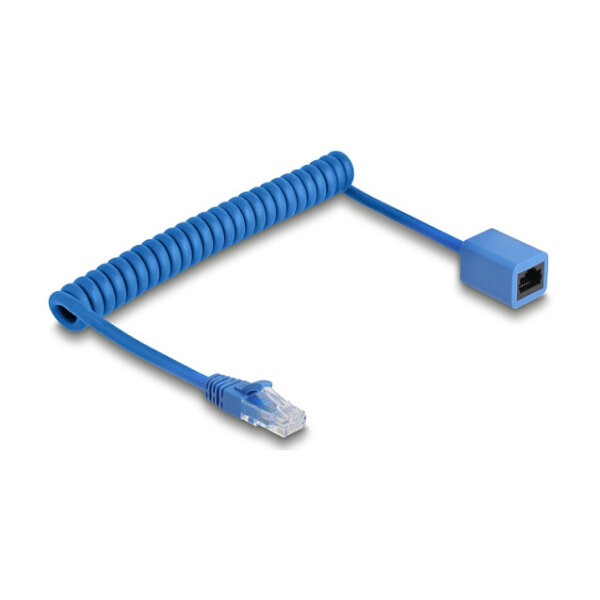 Delock RJ45 Spiralkabel Stecker zu Buchse Cat.6 UTP 0,8 m bis 1,8 m blau