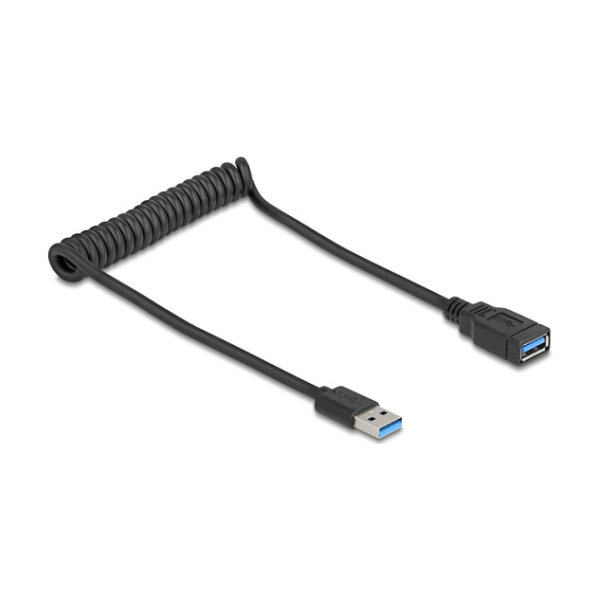 Delock USB 5 Gbps Spiralkabel Typ-A Stecker zu Typ-A Buchse 0,4 m bis 0,6 m schwarz