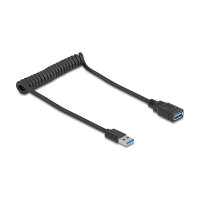 Delock USB 5 Gbps Spiralkabel Typ-A Stecker zu Typ-A Buchse 0,4 m bis 0,6 m schwarz