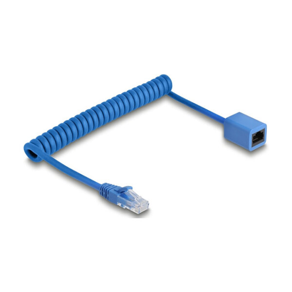 Delock RJ45 Spiralkabel Stecker zu Buchse Cat.6 UTP 0,6 m bis 1,2 m blau