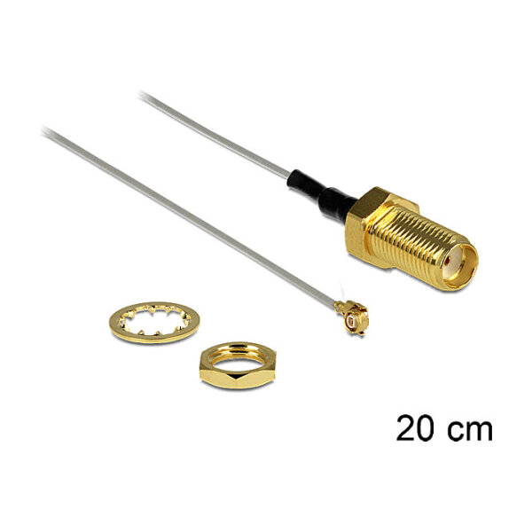 Delock Antennenkabel SMA Buchse zum Einbau zu I-PEX Inc., MHF® II Stecker 0.81 20 cm Gewindelänge 10 mm