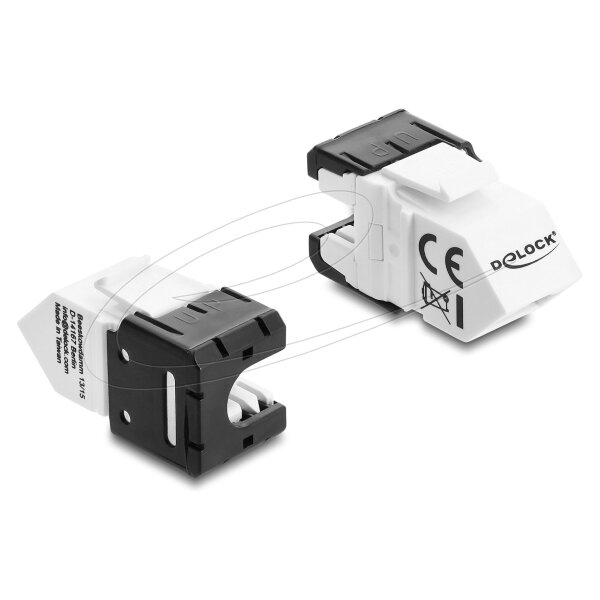 Delock Keystone Modul RJ45 Buchse zu LSA Cat.6A 45° gewinkelte Buchse ungeschirmt 180° Kabelführung werkzeugfrei schwarz / weiß