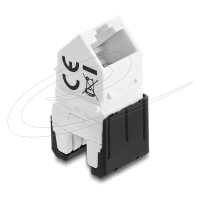 Delock Keystone Modul RJ45 Buchse zu LSA Cat.6A 45° gewinkelte Buchse ungeschirmt 180° Kabelführung werkzeugfrei schwarz / weiß