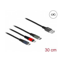Delock USB Ladekabel 3 in 1 Typ-A zu Lightning™ / Micro USB / USB Type-C™ 30 cm 3-farbig