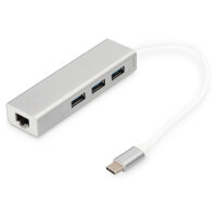 DIGITUS USB Adapter USB3.0/C -> GB Ethernet+3-Port-Hub...