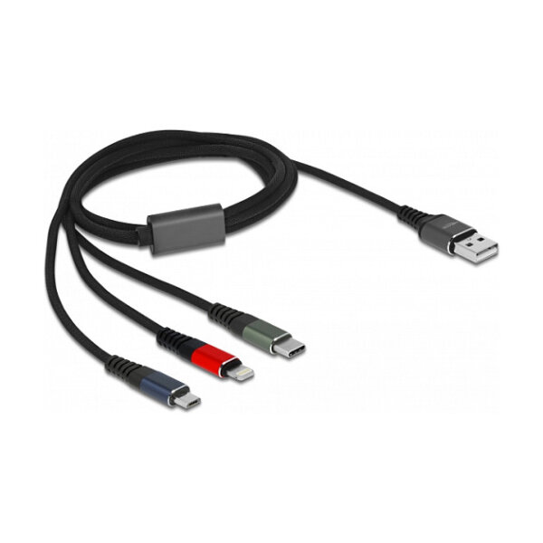 Delock USB Ladekabel 3 in 1 Typ-A zu Lightning™ / Micro USB / USB Type-C™ 1 m 3-farbig