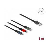 Delock USB Ladekabel 3 in 1 Typ-A zu Lightning™ / Micro USB / USB Type-C™ 1 m 3-farbig