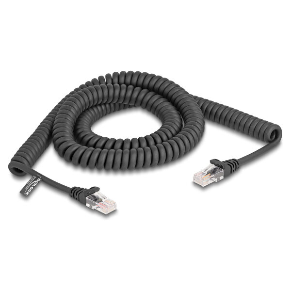 Delock RJ45 Spiralkabel Stecker zu Stecker Cat.5e 3 m schwarz