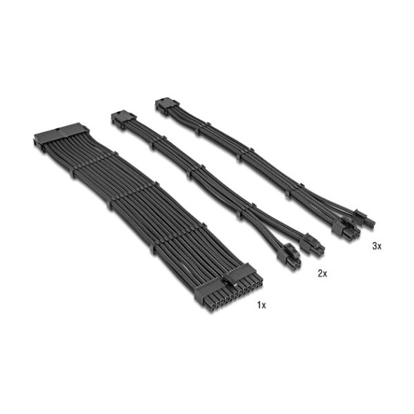 Delock PSU Verlängerungskabel Set 30 cm 6-teilig Sleeved mit Kabelkämmen (1 x 24 Pin ATX, 2 x 4 + 4 Pin EPS, 3 x 6 + 2 Pin PCIe) schwarz